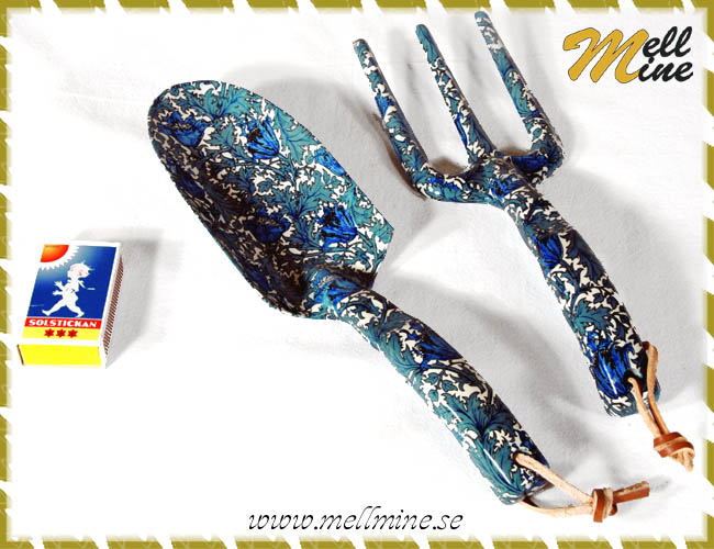 Blommig spade och kratta, gr�n/bl�