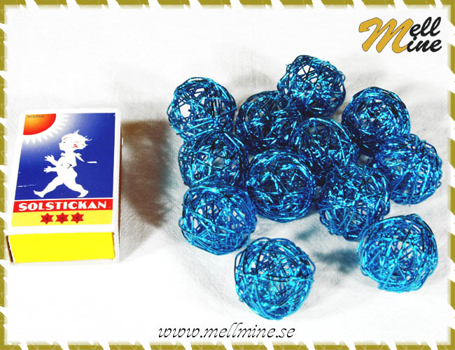 Dekorationsbollar, metall - bl�/turkosa 2,5 cm