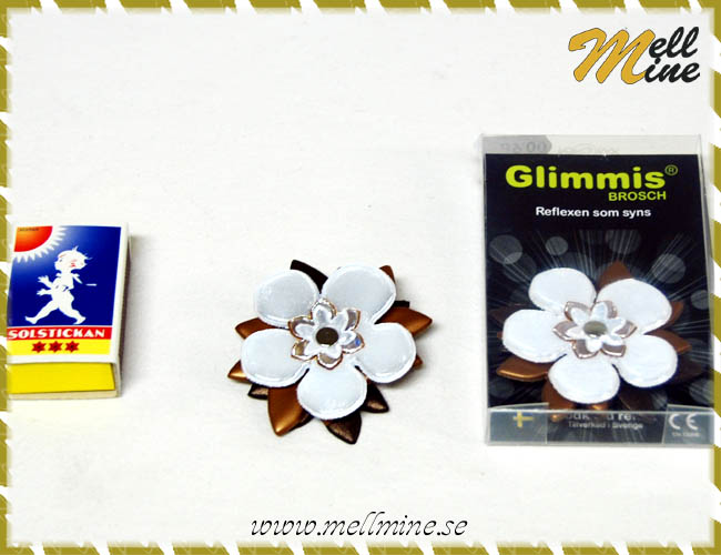 Glimmis / reflex brosch - vit/brons rundad