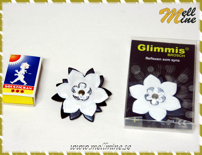 Glimmis / reflex brosch - vit/gr�bl�/svart kantig