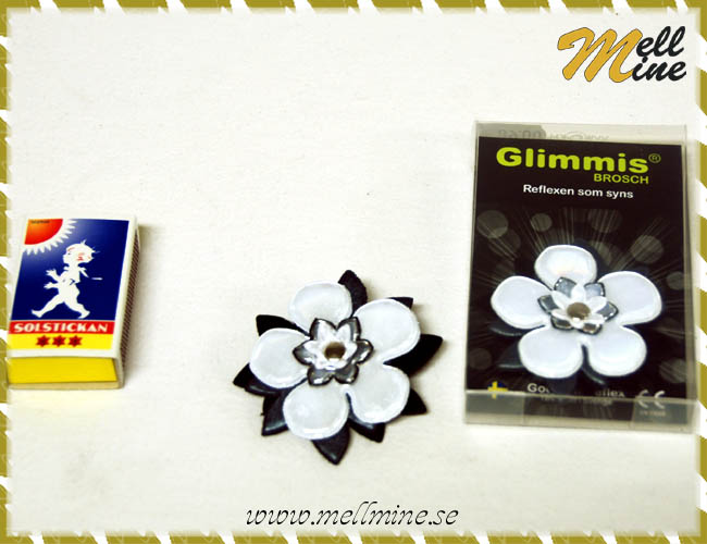 Glimmis / reflex brosch - vit/gr�bl�/svart rundad