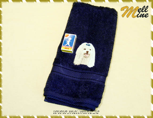 Broderad handduk 50x70 cm, Malteser - marin