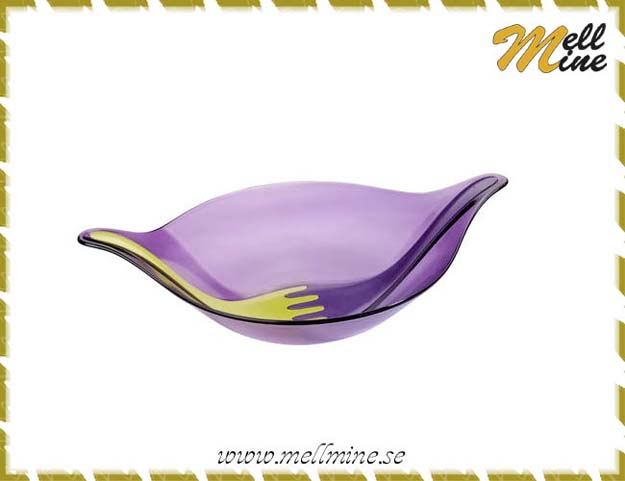 Salladssk�l med bestick Leaf XL, plast - lila