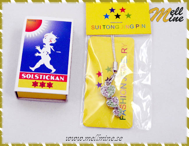 Mobilsmycke 3 hj�rtan - rosa/gr�n