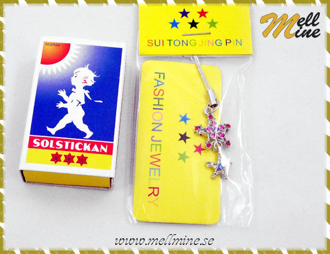 Mobilsmycke 2 stj�rnor - rosa/bl�