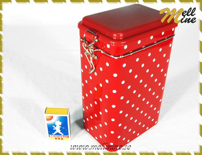 Pl�tburk, kaffeburk 500 g - r�d med vita prickar