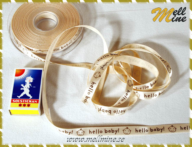 Satinband, "hello baby" beige - 10 mm (metervara)