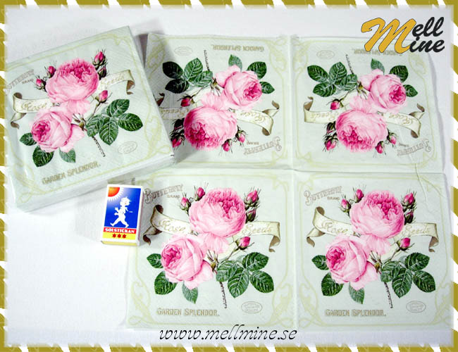 20-pack servetter - rosa roskvist p� ljusgr�n botten