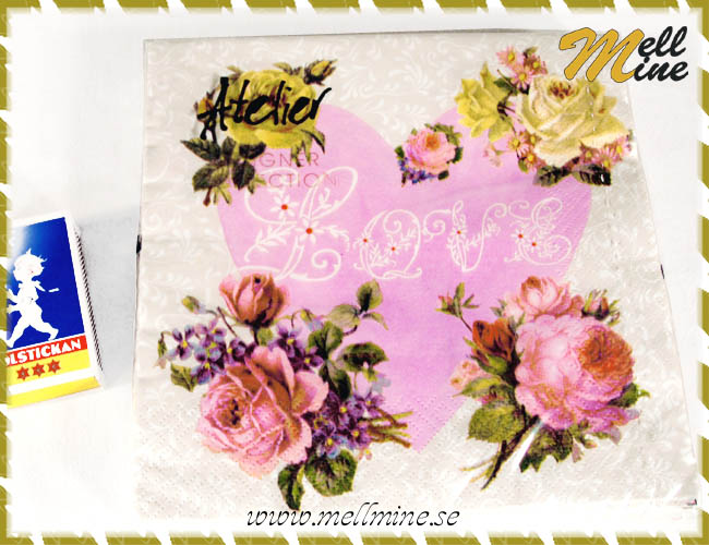 20-pack servetter, hj�rta med blombuketter