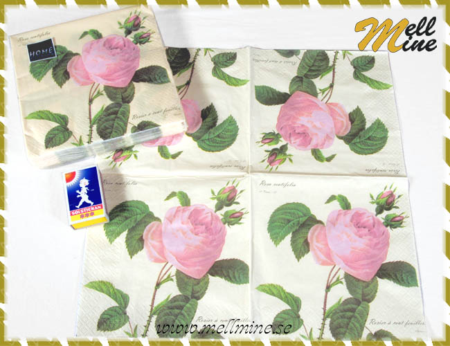 20-pack servetter, rosa roskvist p� cremef�rgad botten